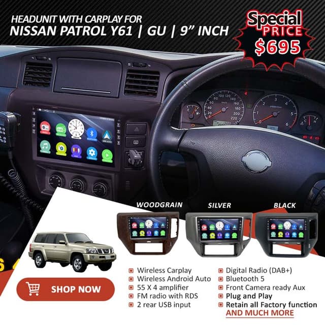 Headunit With Carplay For Nissan patrol Y61 1997-2016 | GU | 9″ inch