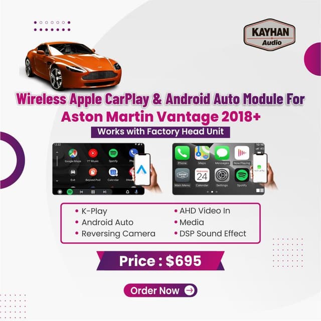 Wireless Apple CarPlay & Android Auto Module For Aston Martin Vantage 2018+