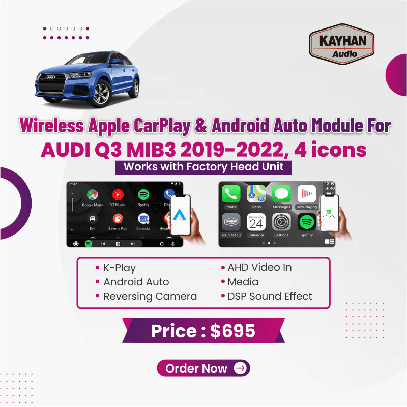 Wireless Apple CarPlay & Android Auto Module for Audi Q3 MIB3 2019-2022, 4 icons