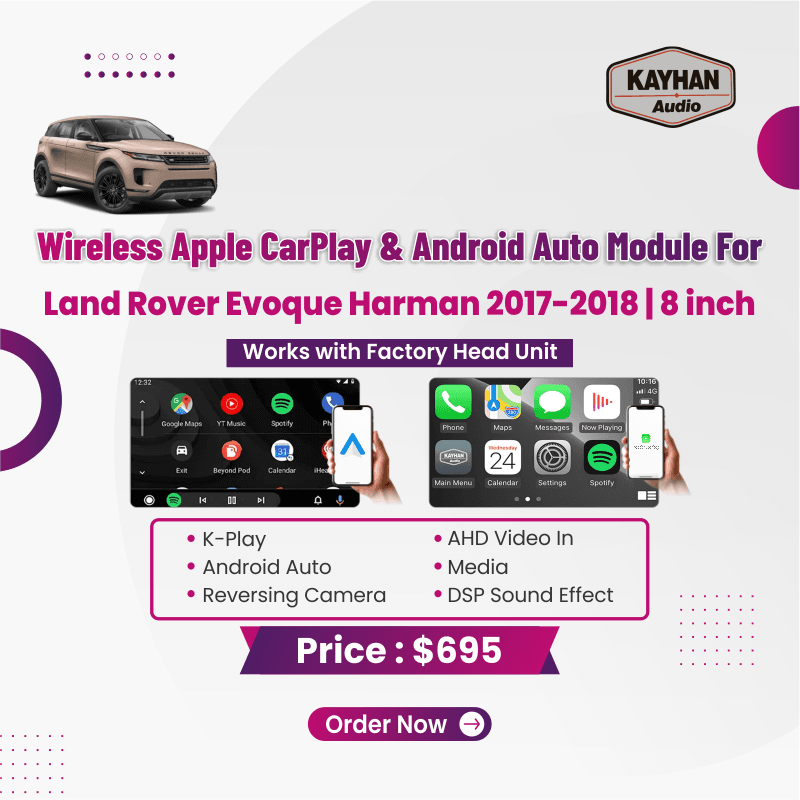 Wireless Apple CarPlay & Android Auto Module for Land Rover  Evoque Harman 2017-2018  8 inch