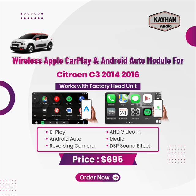 Wireless Apple CarPlay & Android Auto Module For Citroen C3 2014 2016