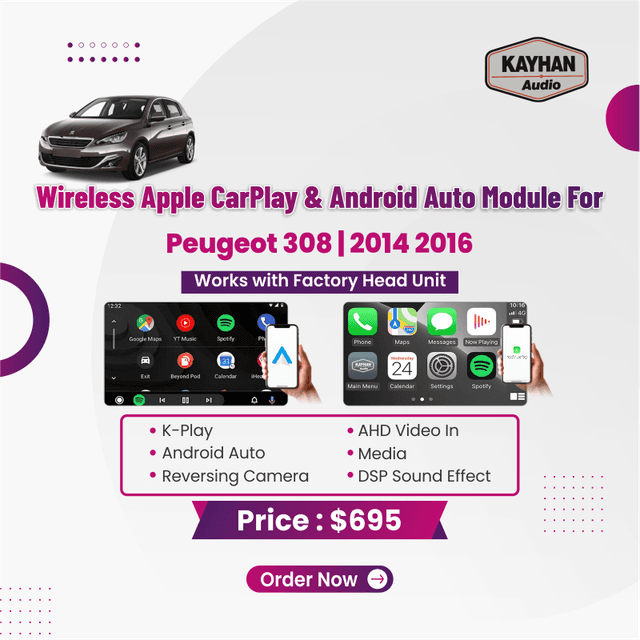 Wireless Apple CarPlay & Android Auto Module For Peugeot 308 2014-2016