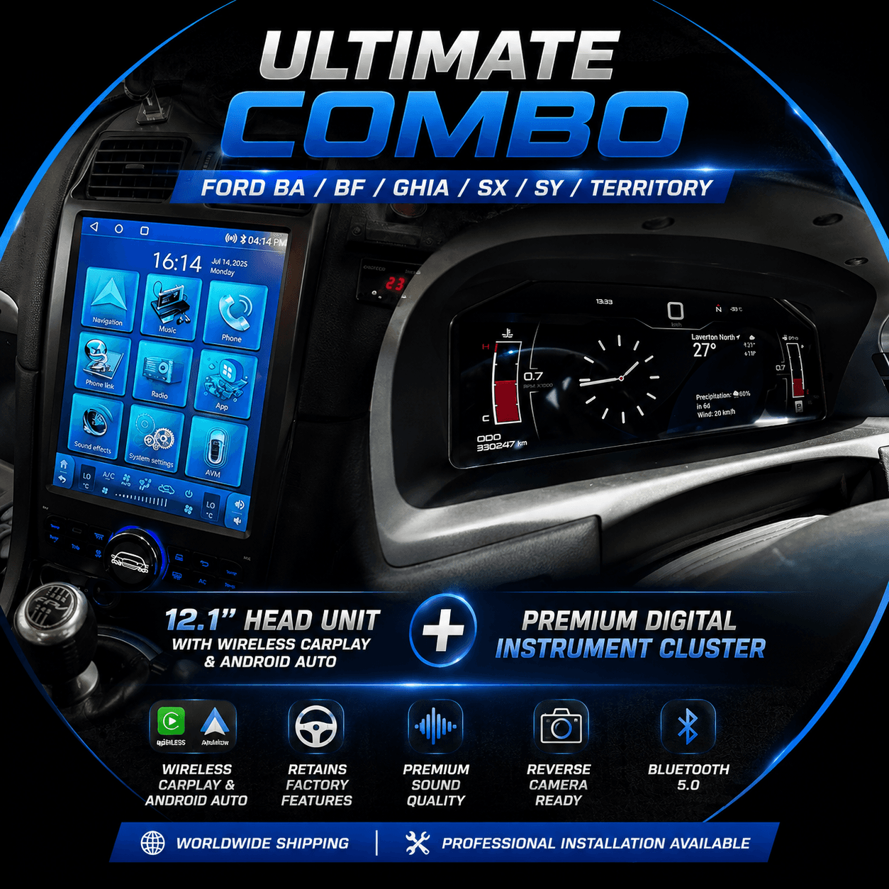 Ford BA/BF Ghia/SX/SY Territory Ultimate Bundle | 12.1" Head Unit + Premium Digital Instrument Cluster