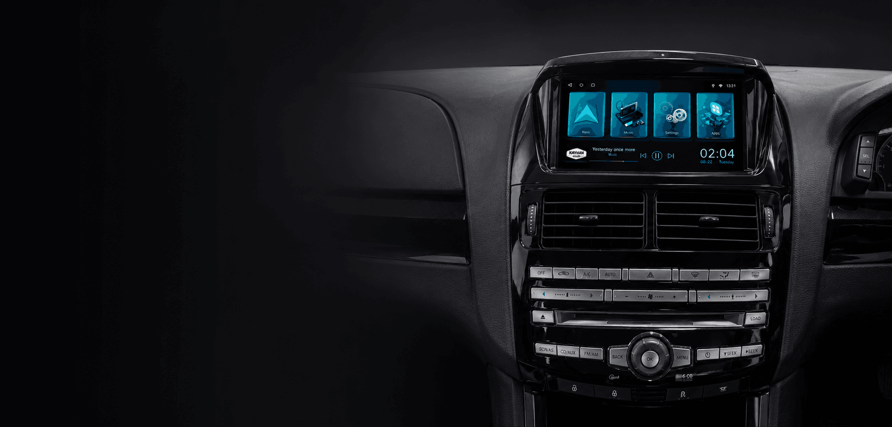 Modern car stereo with Wireless Apple CarPlay, Android Auto and GPS Navigation